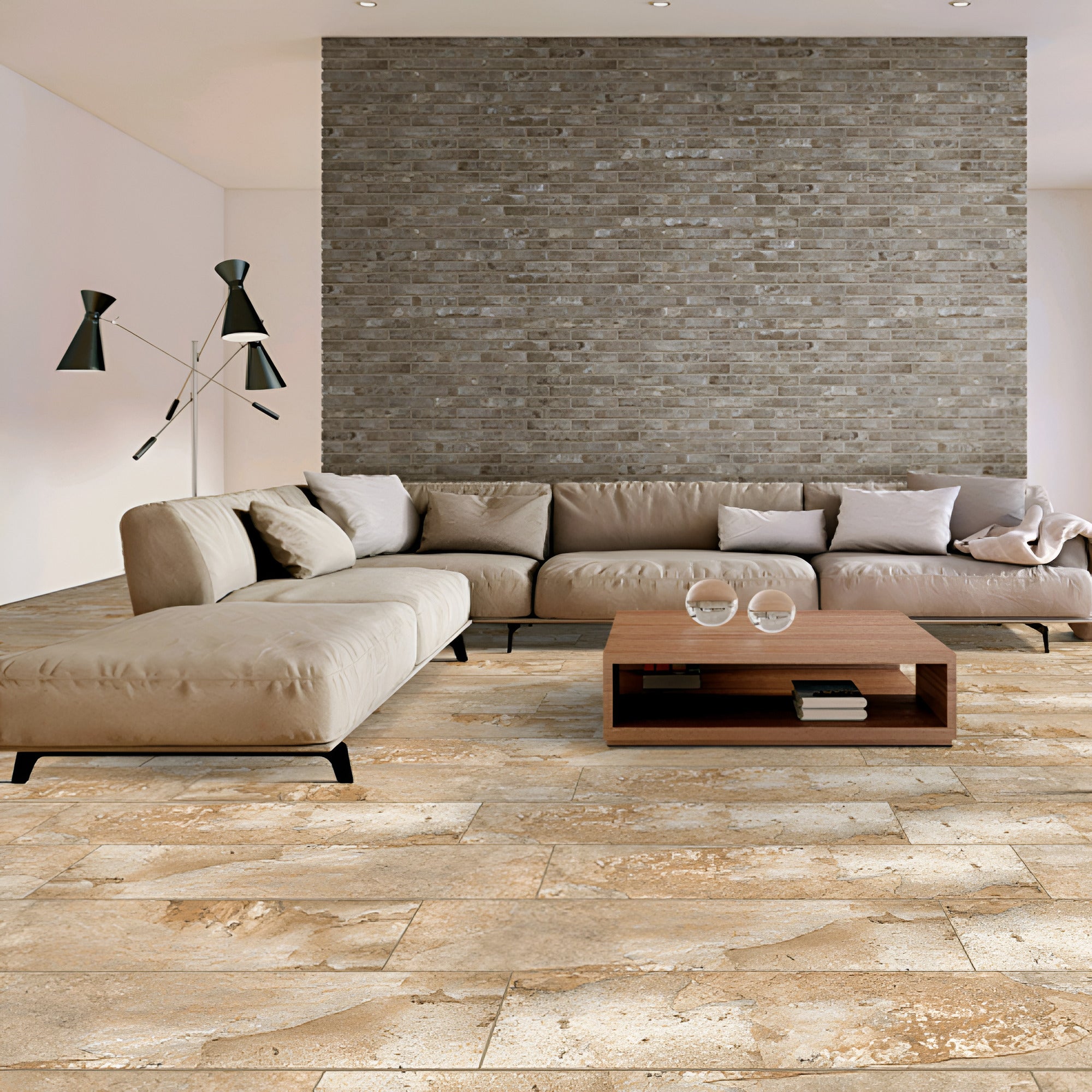 Akron Beige Wooden Plank Vitrified Floor Tile 8x48 Inch in matt finish, showing detailed natural wood grain texture and beige wooden plank design for interior home or commercial flooring applications.