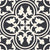 Alham Black Moroccan Vitrified Tile – 16x16 Inch floor tile featuring intricate ivory floral and geometric motifs on a deep black background, ideal for bold and elegant interior flooring.