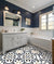 Alham Blue Moroccan Vitrified Tile 16×16 Inch (B) featuring an intricate Moroccan-inspired printed Rangoli pattern with a premium matt finish, designed for bathroom floor applications. This durable vitrified tile showcases detailed ornamental motifs that create a sophisticated decorative flooring solution for both modern and traditional bathroom interiors.