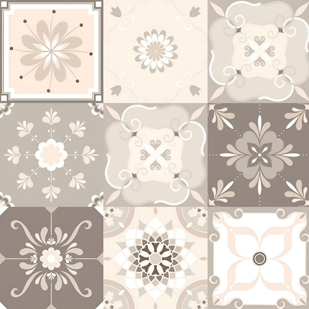 Amora Moroccan Vitrified Tile 24 x 24 Inch with intricate Moroccan Rangoli pattern in beige color and matt finish, showcasing artistic printed design ideal for living room, kitchen, and hallway décor.