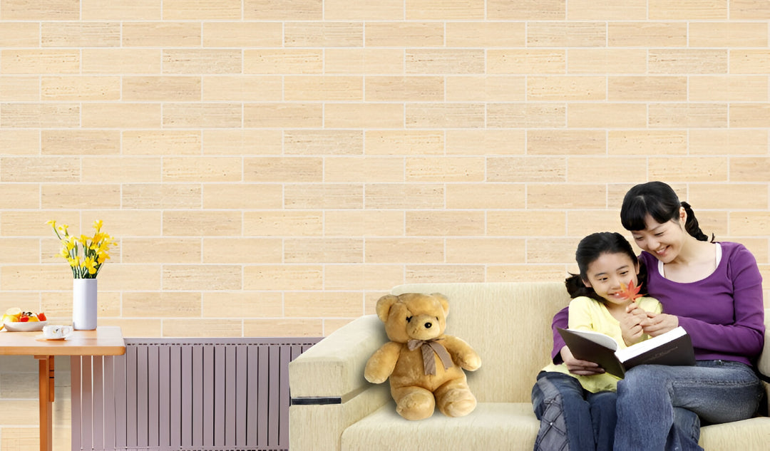 Ample 203 Matt Vitrified Tile 12x18 Inch – Beige-grey stone textured tile for elegant walls

