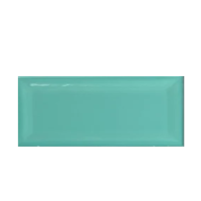 Aqua Green Bevelled Subway Tile 4x8 inch with a glossy finish, featuring a fresh aqua-green beveled surface, smooth and durable, ideal for contemporary backsplashes and decorative wall applications.
