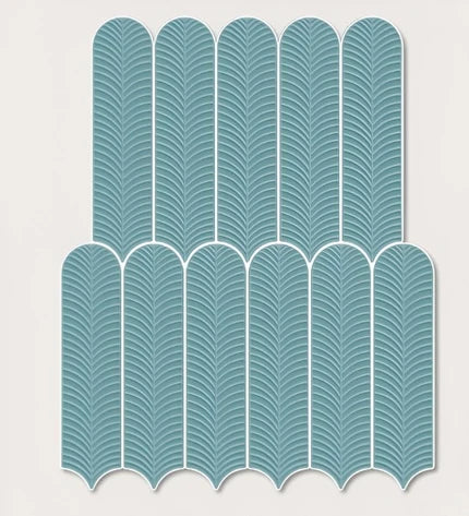 Aqua Mist Feather Tile – 3x12 Inch Glossy Blue Subway Tile for Bathroom and Kitchen Backsplash