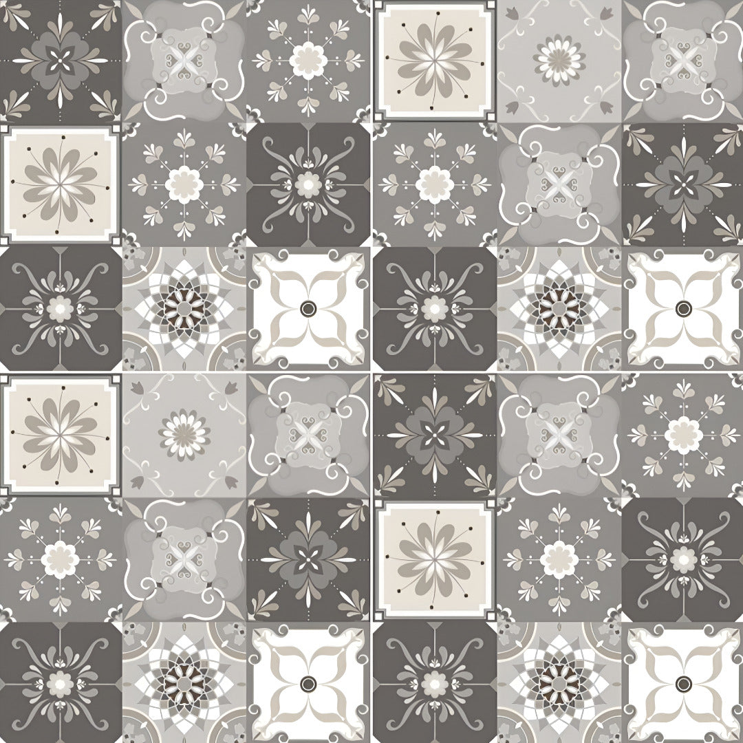 Arica Moroccan Vitrified Tile 24x24 Inch in elegant grey matt finish, showcasing intricate printed Moroccan Rangoli design with detailed geometric and floral motifs — ideal for stylish modern interiors and traditional home décor.