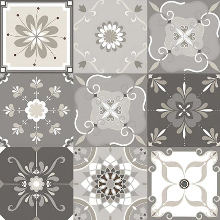 Arica Moroccan Vitrified Tile 24x24 Inch in elegant grey matt finish, showcasing intricate printed Moroccan Rangoli design with detailed geometric and floral motifs — ideal for stylish modern interiors and traditional home décor.