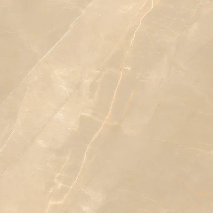 Armani Crema Marble Ceramic Tile in 24×24 inch size displayed as a floor installation, showing detailed marble-inspired surface patterns, smooth matt finish texture, and large-format tile layout suitable for modern interior flooring designs.