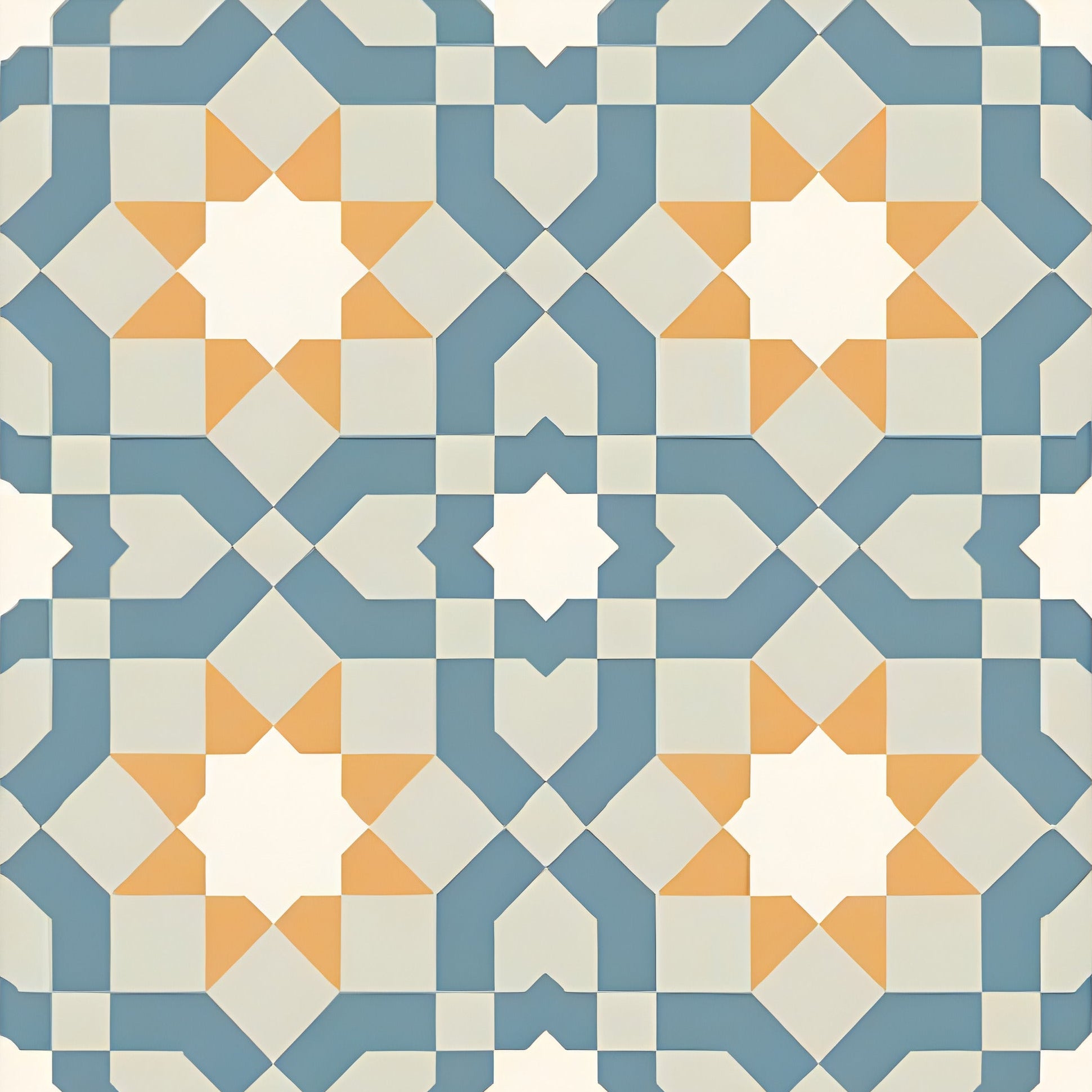 Avena Blue Moroccan vitrified tile in 8×8 inch size showcasing intricate printed Moroccan and Rangoli-inspired artwork in soft blue tones with a smooth matt finish, installed on both floor and wall to highlight its decorative appeal and premium surface texture.