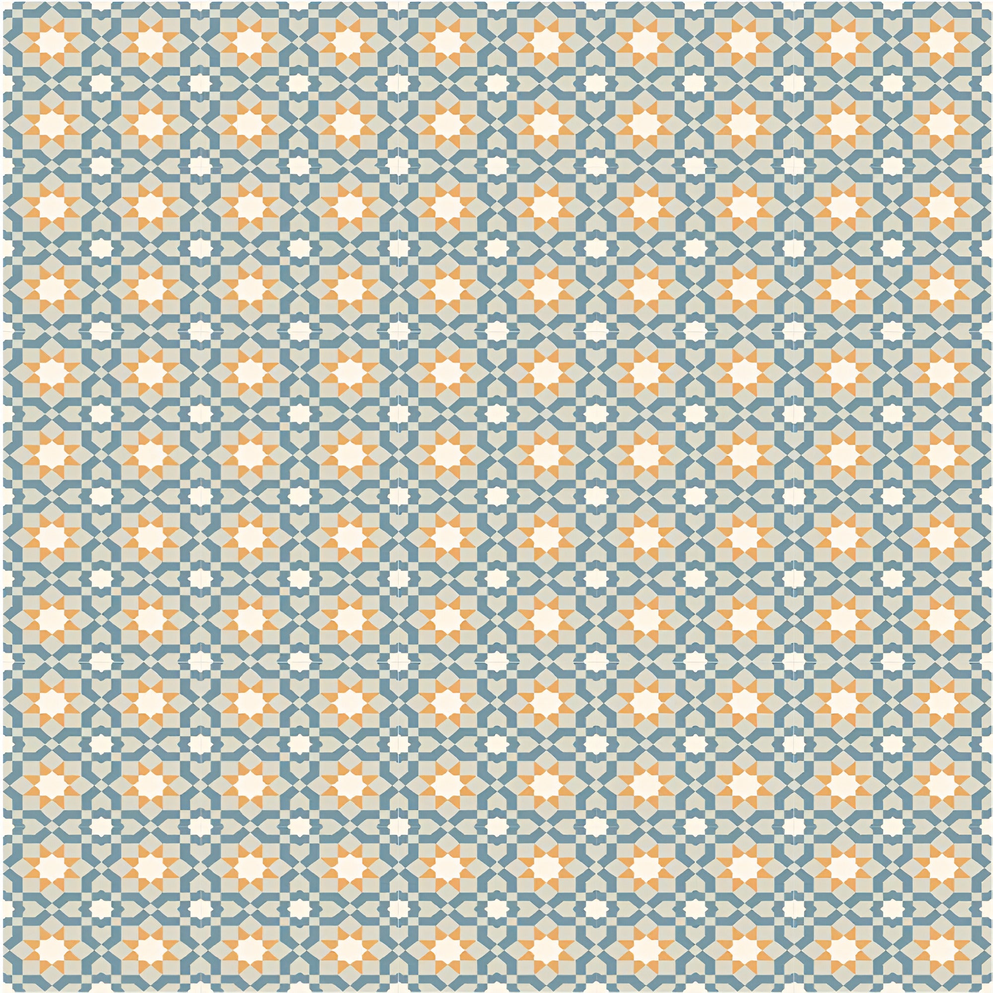 Avena Blue Moroccan vitrified tile in 8×8 inch size showcasing intricate printed Moroccan and Rangoli-inspired artwork in soft blue tones with a smooth matt finish, installed on both floor and wall to highlight its decorative appeal and premium surface texture.