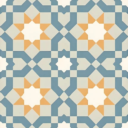 Avena Blue Moroccan vitrified tile in 8×8 inch size showcasing intricate printed Moroccan and Rangoli-inspired artwork in soft blue tones with a smooth matt finish, installed on both floor and wall to highlight its decorative appeal and premium surface texture.