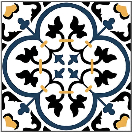 Azure Flower Moroccan Ceramic Tile – 12×12 inch matte ceramic tile in soft blue tones featuring a printed Moroccan flower-rangoli design, ideal for vibrant floor or wall installations. 