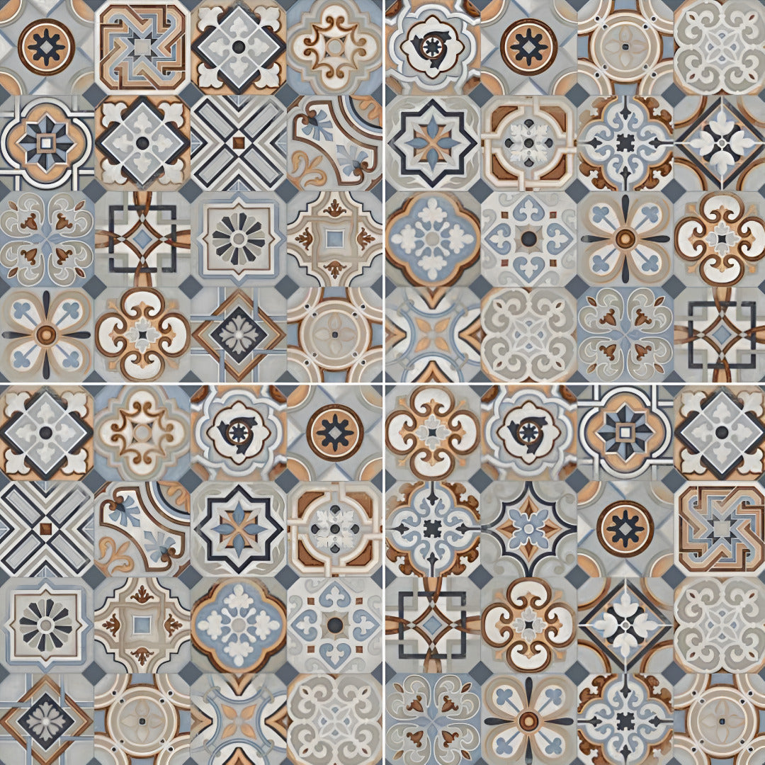 Basel Moroccan Vitrified Tile 24 x 24 Inch showing elegant Moroccan-inspired geometric patterns in soothing grey and beige tones, matt finish surface ideal for modern and traditional interiors, perfect for floor and wall application.