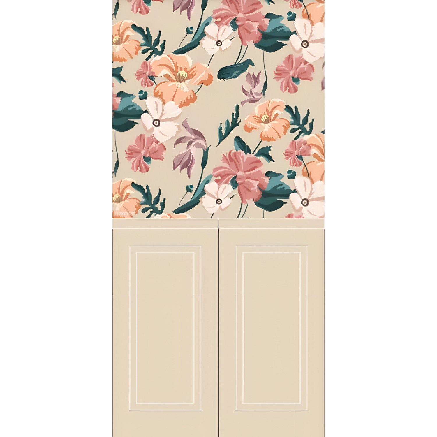 Beige Flora 3 Wallpaper Set Tile 24 Inch x 48 Inch featuring a decorative floral pattern in beige tones with smooth finish suitable for wall applications in living rooms bedrooms and accent walls
