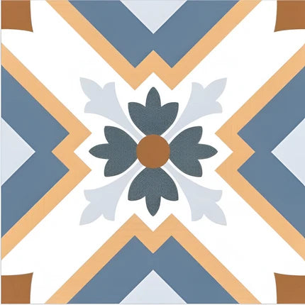 Bergen Moroccan Vitrified Tile – 16×16 inch tile featuring intricate Moroccan-inspired patterns in soft blue, grey, and beige tones, ideal for timeless interiors.







