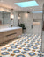 Bergen Moroccan Vitrified Tile 16x16 Inch (B) featuring an intricate Moroccan and rangoli-inspired printed pattern with a matt finish, designed for bathroom floor applications using durable vitrified material that offers long-lasting performance, easy maintenance, moisture resistance, and decorative appeal for modern and traditional interiors.