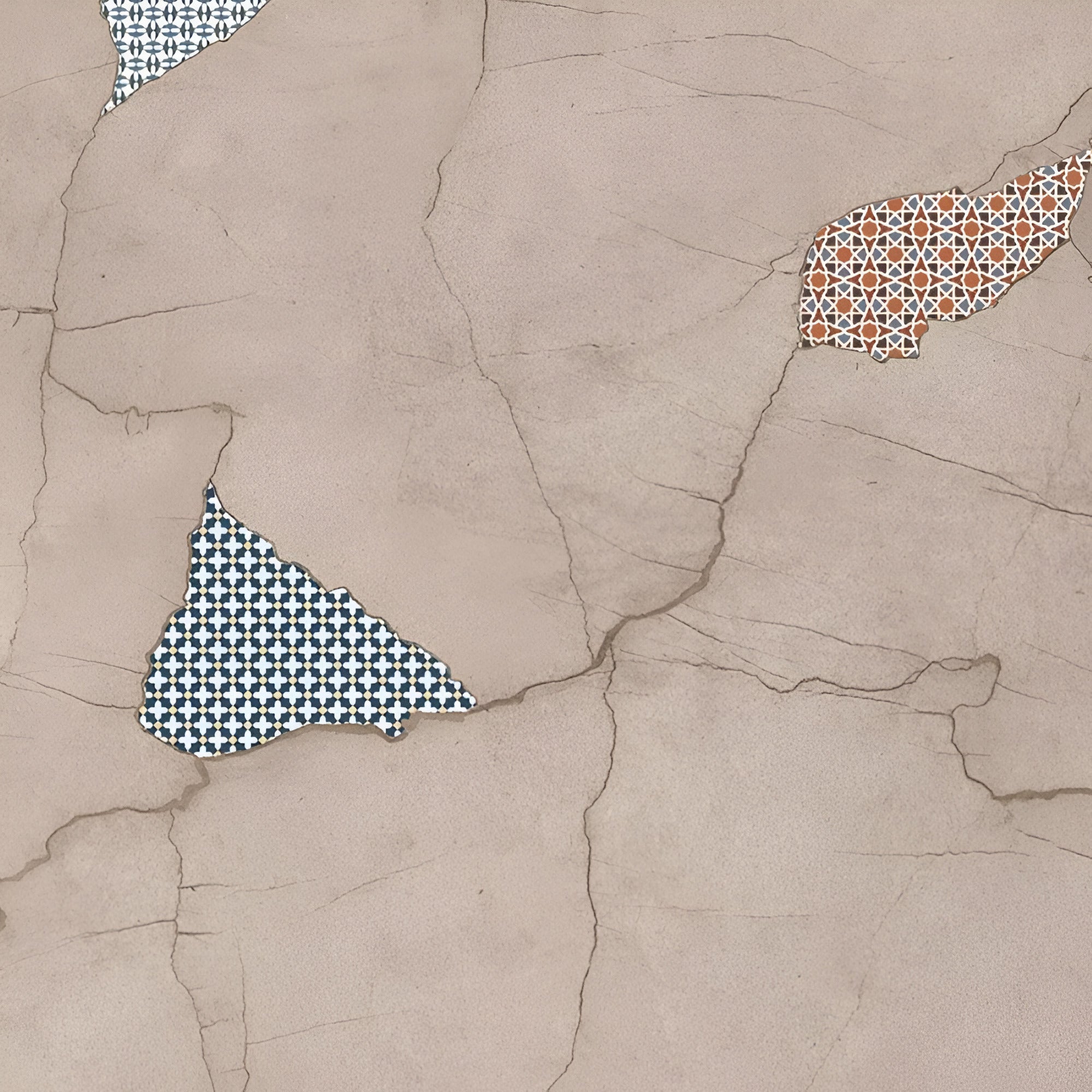 Bettle Earth Decor Moroccan Vitrified Tile 24x24 Inch showing intricate Moroccan geometric patterns in warm brown shades with a smooth matt finish, suitable for stylish living room or kitchen flooring.