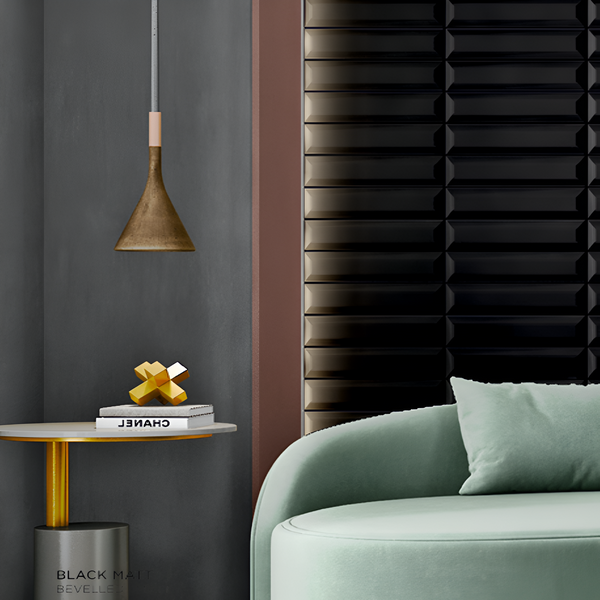 Black Bevelled Subway Tile 3 x 12 Inch