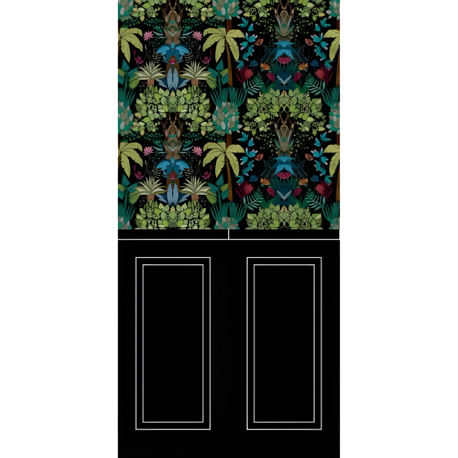 Black Flora 9 Wallpaper Set Tile 24 Inch x 48 Inch featuring a decorative floral pattern in black tones with smooth finish suitable for wall applications in living rooms bedrooms and accent walls
