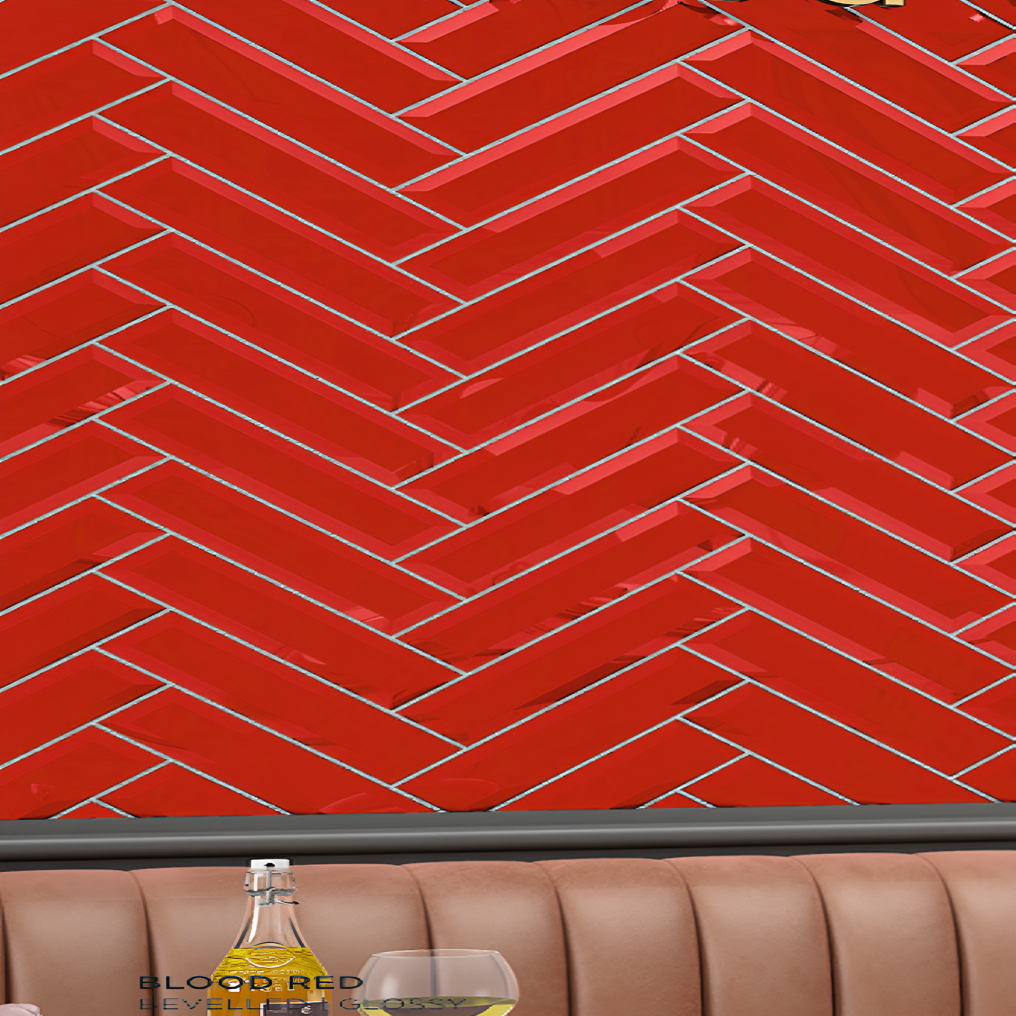 Blood Red Bevelled Subway Tile for kitchen and bathroom