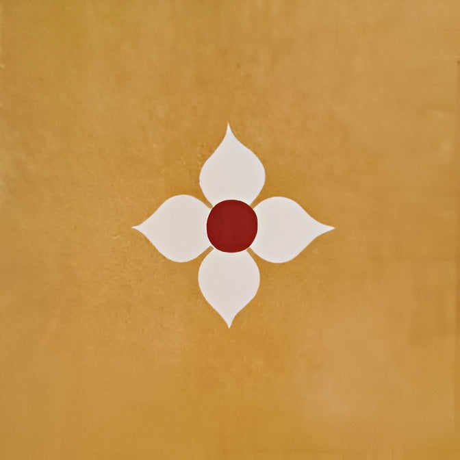 Blossom Yellow Ceramic Athangudi Tile 12 Inch x 12 Inch featuring a traditional Moroccan and Athangudi-inspired printed Rangoli pattern in yellow with a matt finish. This durable ceramic tile is suitable for both wall and floor applications in bathrooms, kitchens, balconies, bedrooms, living rooms, and other residential or commercial spaces. 