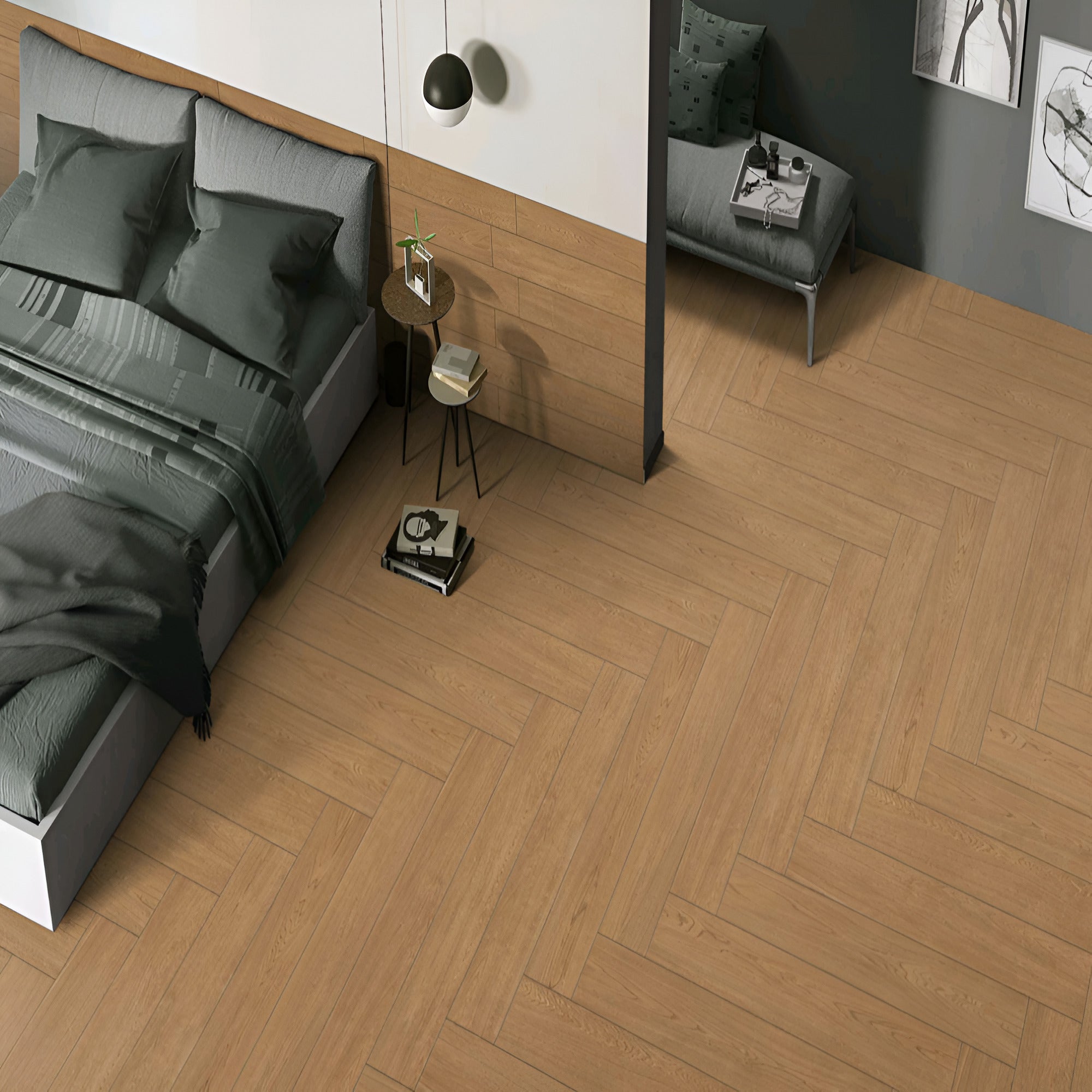 Bogart Brown Wooden Plank Tile 8 × 48 Inch showing rich natural brown wooden grains with a detailed carving texture, designed for floor usage in vitrified material, creating an elegant and warm wooden plank flooring look.