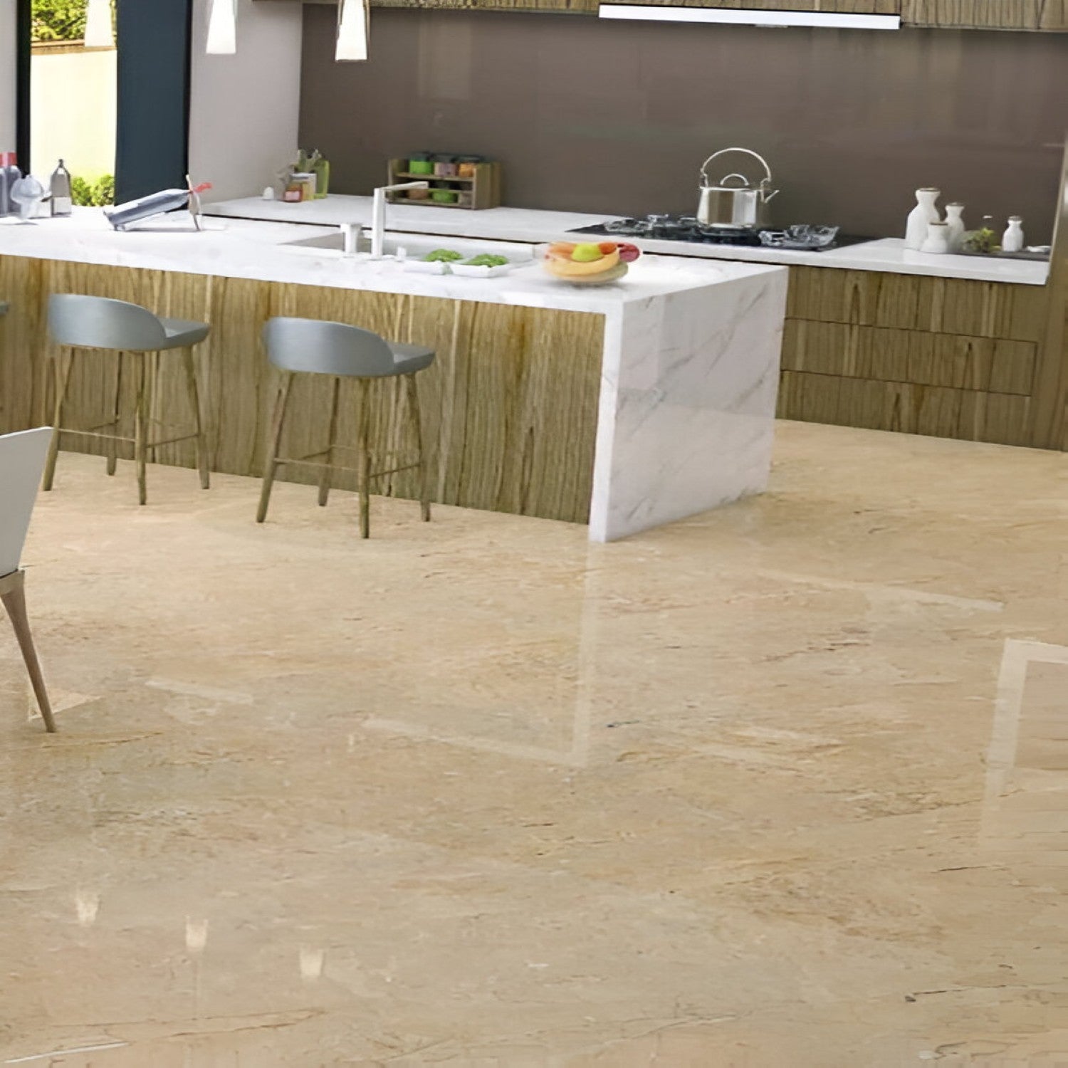 Brecia Silvia Endless Vitrified Tile 24 Inch x 48 Inch featuring a polished beige finish with subtle marble veining suitable for luxurious wall and floor applications in living rooms kitchens and commercial spaces
