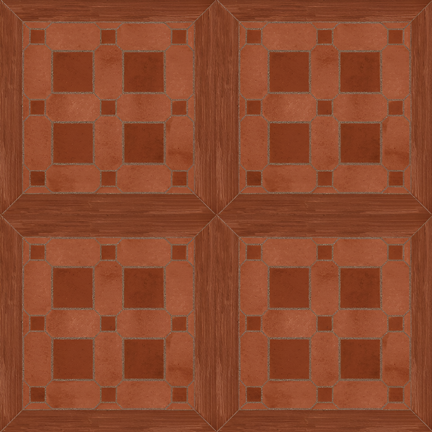 Brick Cotto Moroccan Ceramic Tile – 24x24 inch ceramic tile featuring warm terracotta tones with Moroccan-inspired geometric and brick-style patterns.









