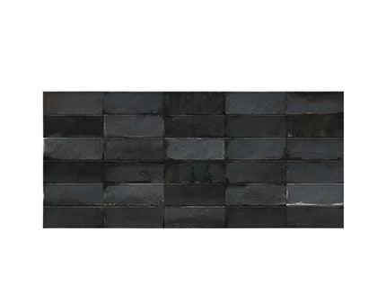 Bricks Black Vitrified Tile 24 Inch x 48 Inch featuring a textured black finish with subtle brick-like patterns suitable for modern wall and floor applications in living rooms kitchens and commercial spaces
