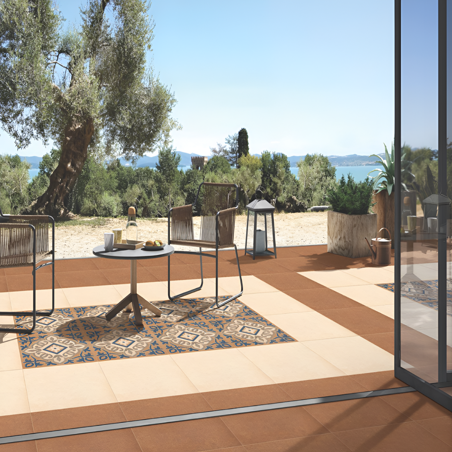  Brown Motiff Moroccan Vitrified Tile – 16x16 Inch floor tile with classic Moroccan patterns in warm brown tones, designed for durable and stylish flooring.