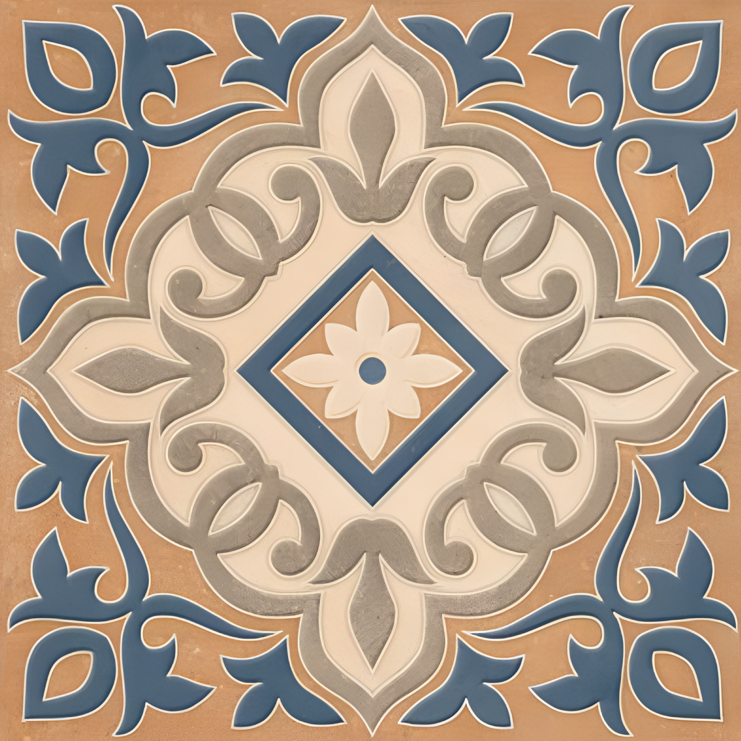 Brown Motiff Moroccan Vitrified Tile – 16x16 Inch floor tile with classic Moroccan patterns in warm brown tones, designed for durable and stylish flooring.