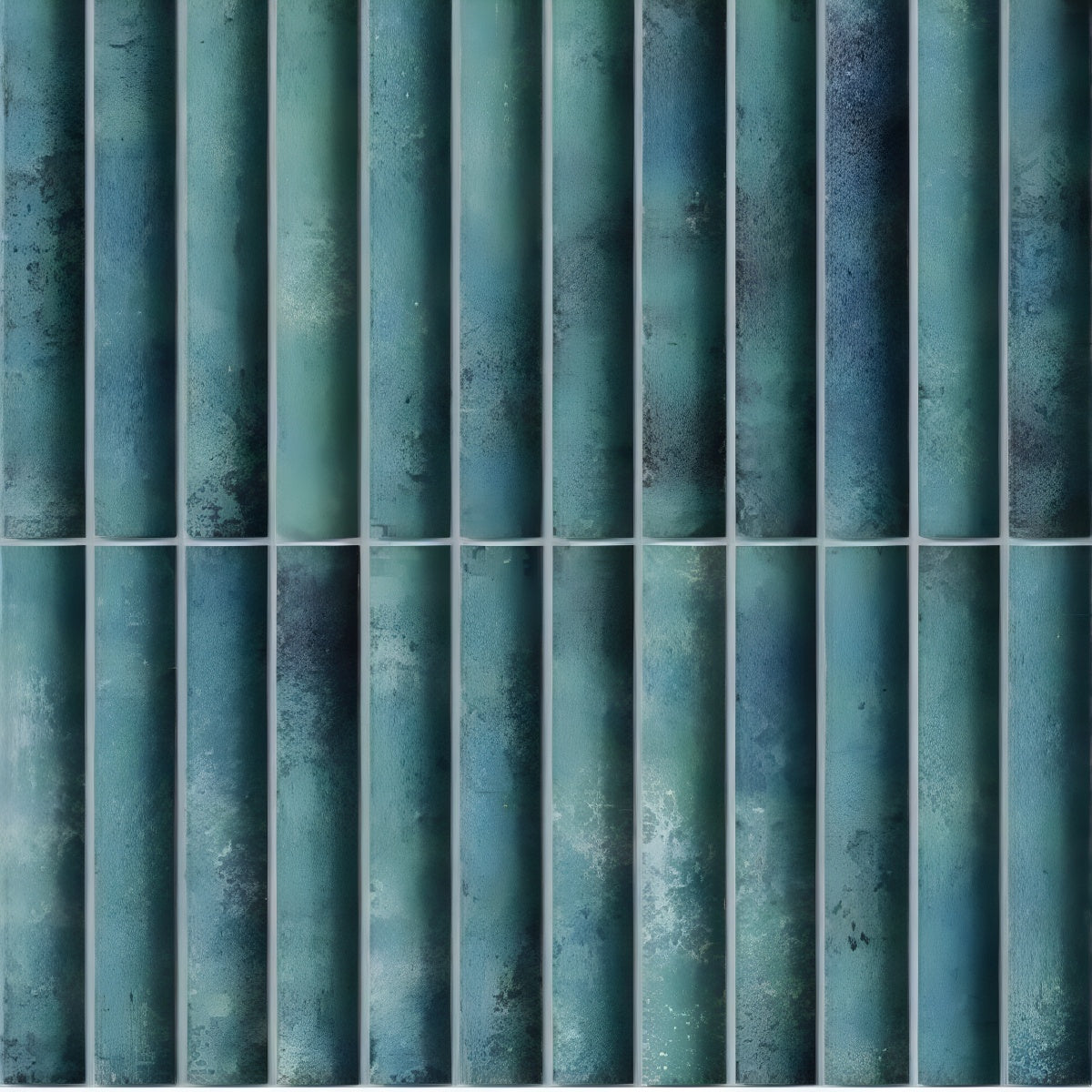 Bumpy Cosmo Forest Tile - 12x12 inch ceramic wall tile with glossy fluted texture in bluish-green tone

