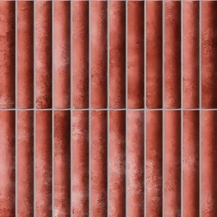 Bumpy Cosmo Merlot Tile - 12x12 inch ceramic wall tile with glossy fluted texture in deep merlot red

