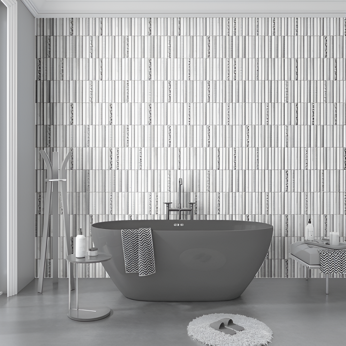 Bumpy Nexo Light Grey Fluted Texture Modern Bathroom Sanctuary Wall