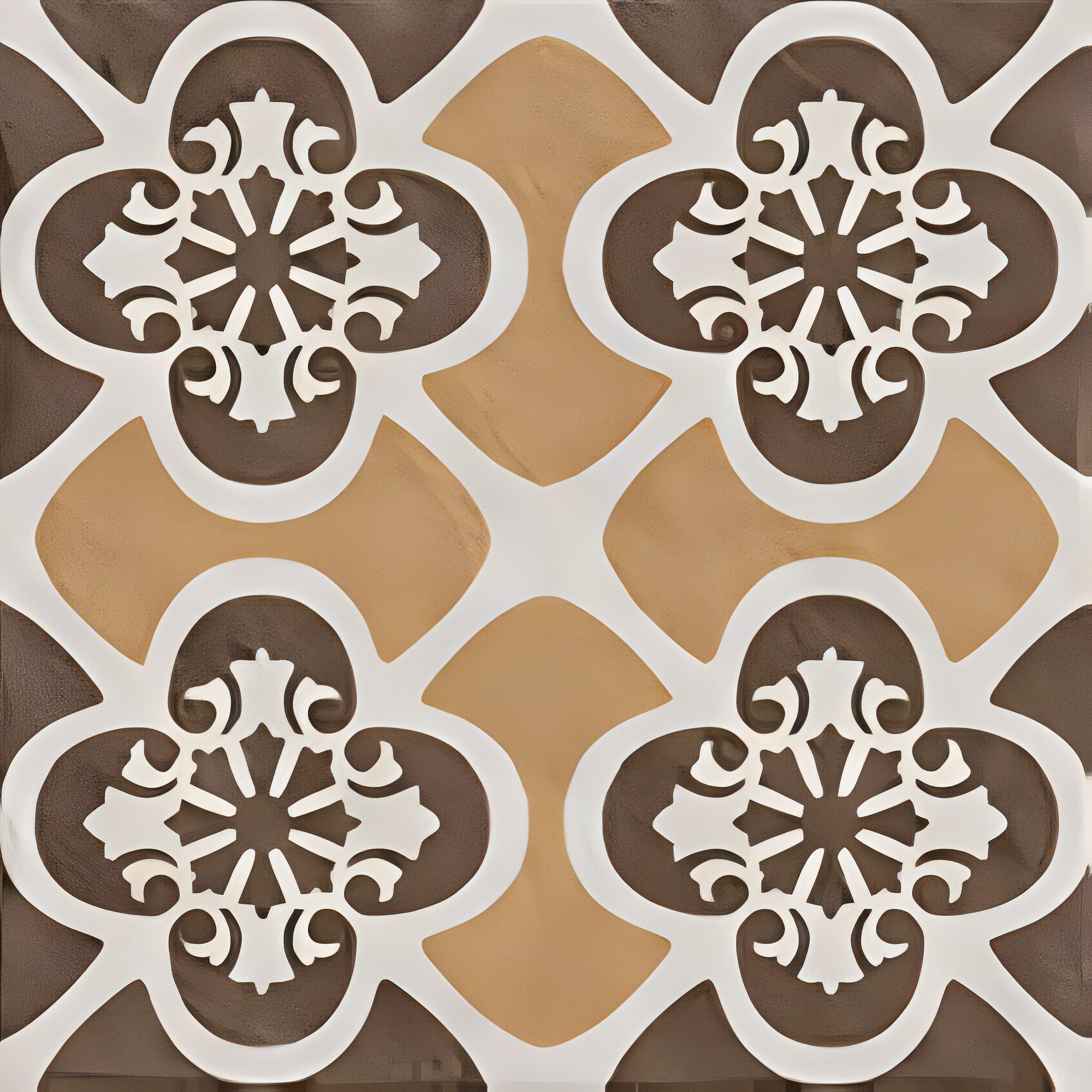 Buy Ducati Choco Decor 2 Moroccan Vitrified Tile 8×8 Inch with gloss finish. Ideal for floor and wall use, featuring rich printed Rangoli design and durable vitrified material.