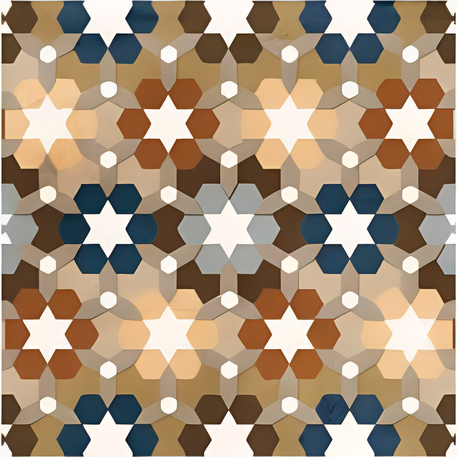 CT-013 Moroccan Vitrified Tile 12x12 Inch – Eye-catching Moroccan tile with star-shaped geometric patterns in earthy tones and bold blues, perfect for adding cultural flair to walls or floors.