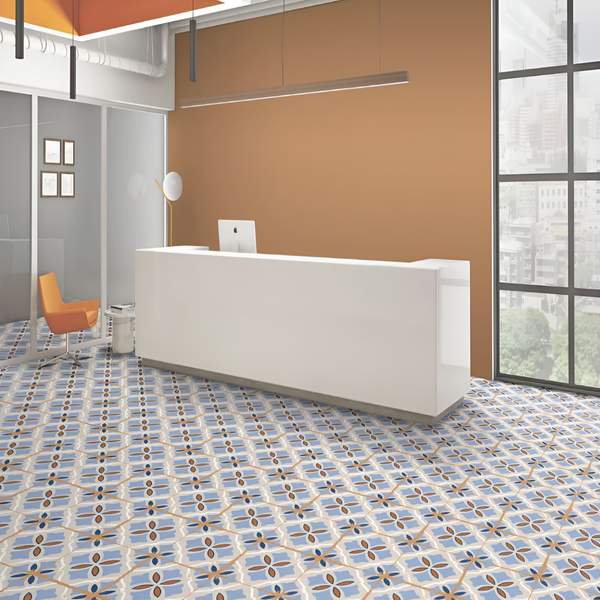 Architectural Blue & Copper for a Designer Office Reception