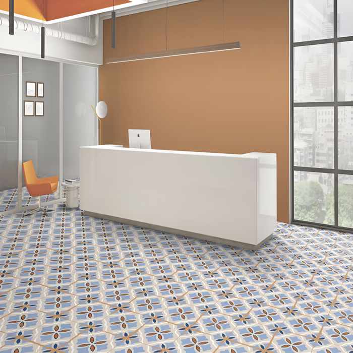 Architectural Blue & Copper for a Designer Office Reception