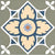 CT-017 Moroccan Vitrified Tile 12x12 Inch – Decorative vitrified tile featuring a bold Moroccan floral motif in beige, navy blue, and olive green tones.
