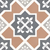 CT-019 Moroccan vitrified tile with symmetrical floral motifs in white, set against a geometric backdrop of terracotta, grey, and beige tones, creating a traditional yet stylish design.
