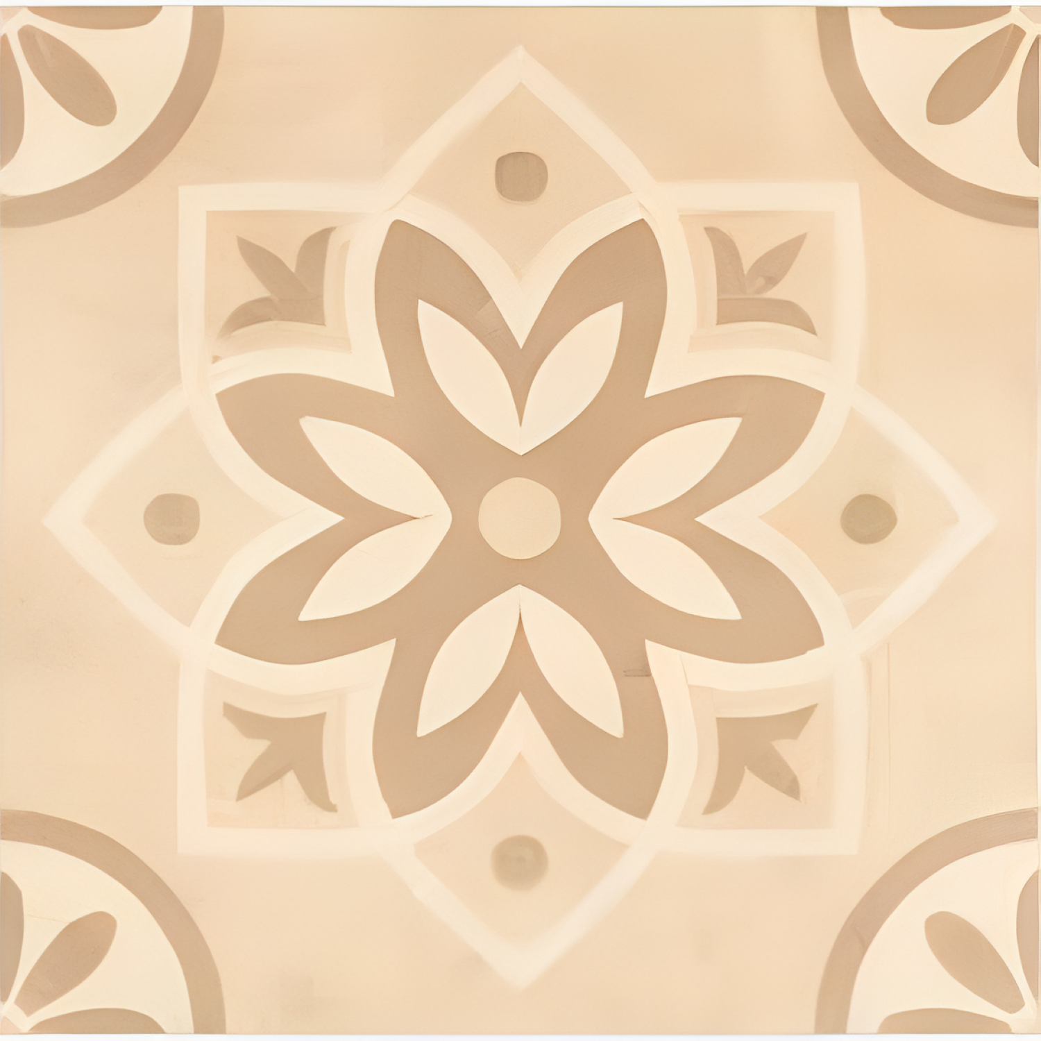 CT-028 Moroccan vitrified tile with a soft beige base adorned with intricately sketched botanical leaf patterns in brown and grey, offering a calm and nature-inspired aesthetic ideal for contemporary interiors.









