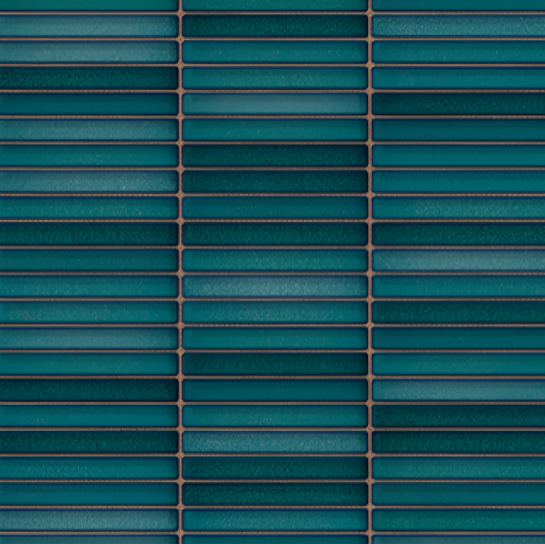 CTB-08 Kitkat Ceramic Tile in glossy green finish, 12x12 size, featuring subway-inspired rectangular strip pattern, ideal for modern kitchen backsplash, bathroom walls, and decorative accent areas.