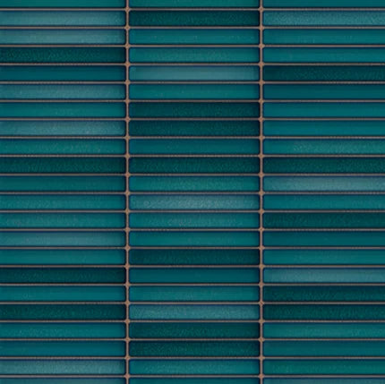 CTB-08 Kitkat Ceramic Tile in glossy green finish, 12x12 size, featuring subway-inspired rectangular strip pattern, ideal for modern kitchen backsplash, bathroom walls, and decorative accent areas.