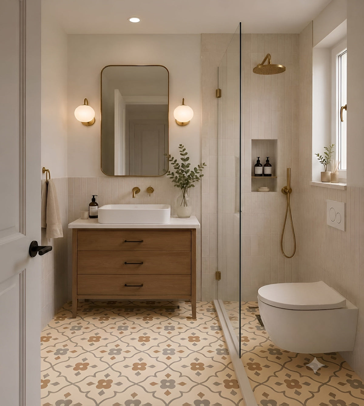 Warm Caramel Moroccan Bathroom | Printed Tiles Inspiration