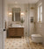 Caramel Moroccan Vitrified Tile 16×16 Inch (B) featuring an intricate Moroccan-inspired printed pattern with rangoli-style decorative motifs on a matt vitrified surface, designed for bathroom flooring with durable construction, elegant geometric detailing, and a timeless decorative aesthetic suitable for modern and traditional residential interiors.