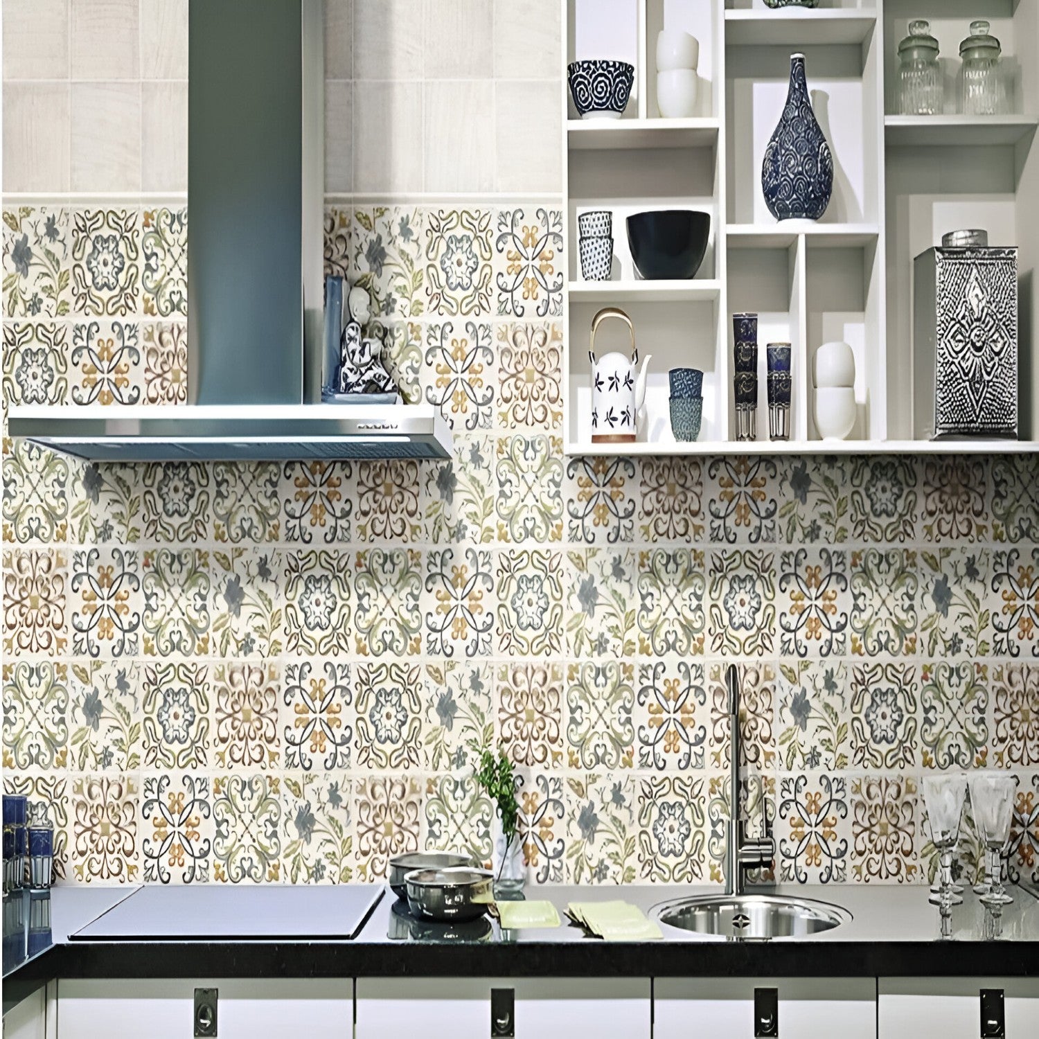 Catanzaro Decor Ceramic Tile 6x6 inch with intricate decorative patterns, smooth matte finish, and versatile design, perfect for accent walls, backsplashes, or detailed flooring applications
