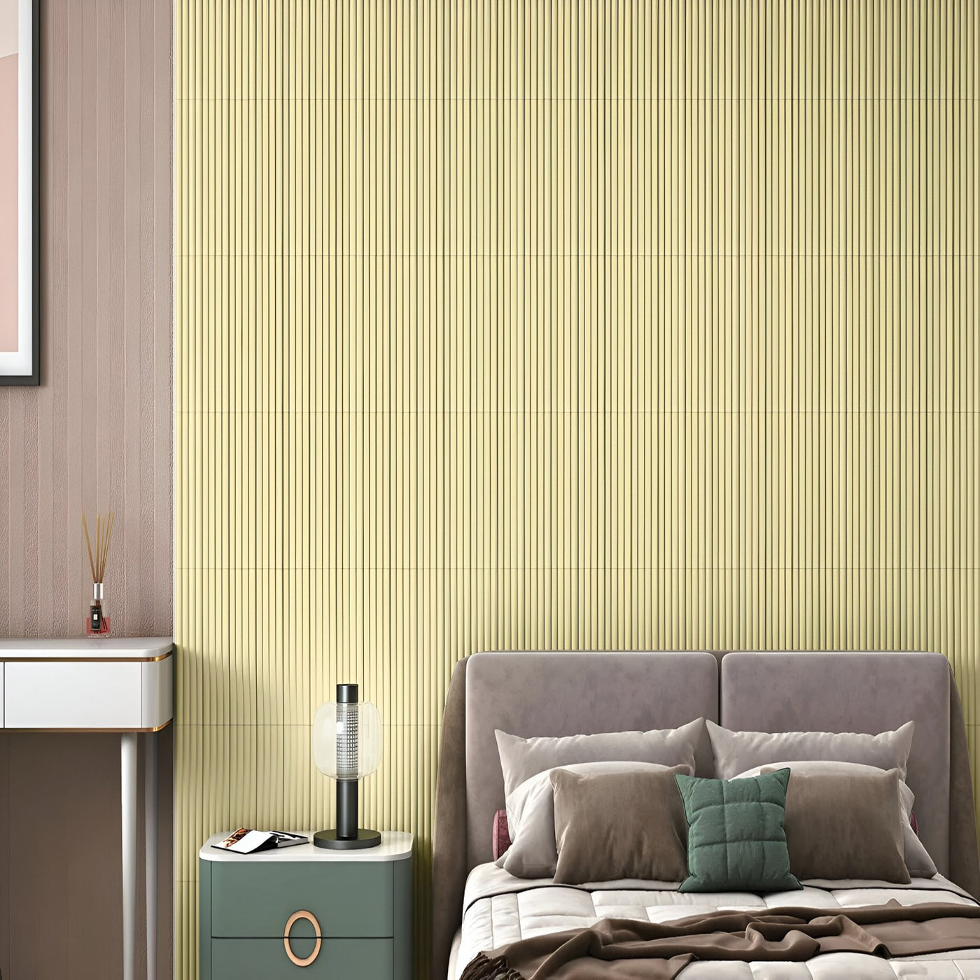 Cheerful Chalk Yellow Fluted Bedroom Design Inspiration