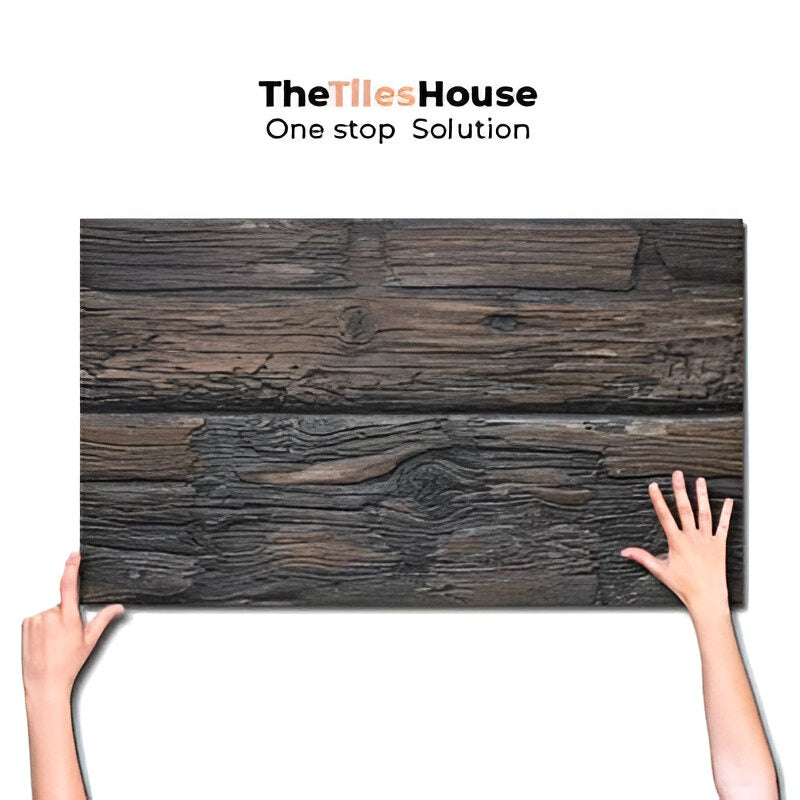 Charm Dark Wood Matt Vitrified Tile 12x18 inch with rich dark wood grain texture, deep brown tones, and matte finish, perfect for elegant and durable flooring or wall designs
