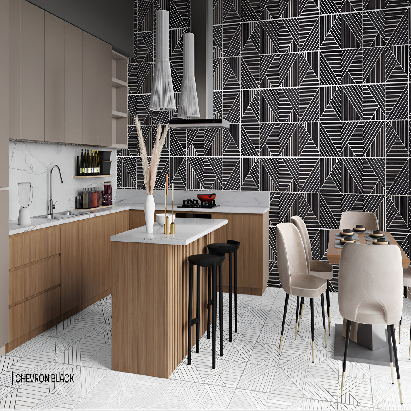 Artistic Monochrome Chevron Kitchen Design Inspiration