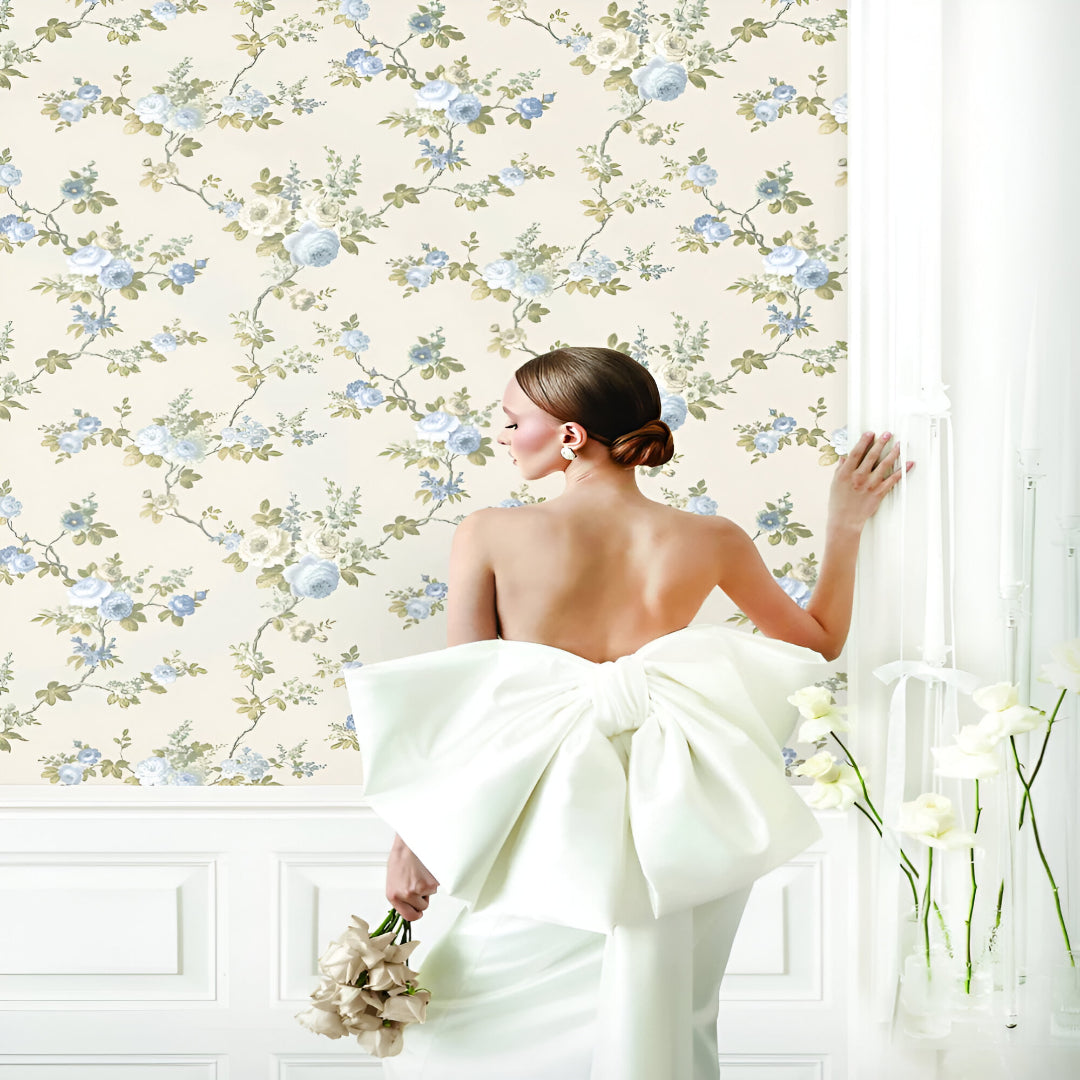 Chroma 74054-1 Floral Beige Wallpaper featuring soft beige background with delicate floral patterns, adding a touch of elegance and warmth to modern interiors, ideal for living room, bedroom, or office wall décor.