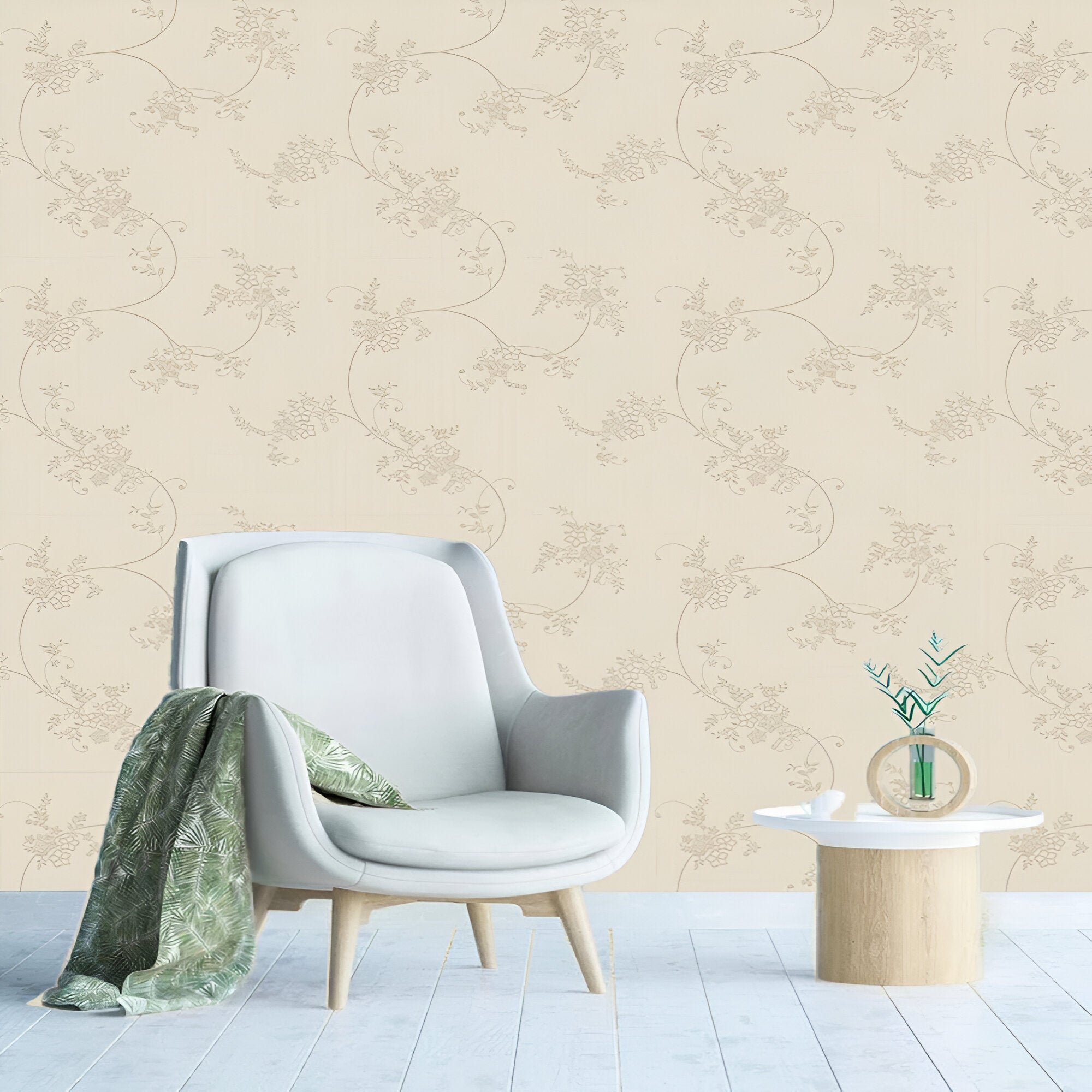Chroma 74056-2 beige wallpaper featuring an elegant floral design with delicate patterns, ideal for modern and classic home interiors, adding warmth, sophistication, and timeless beauty to walls.
