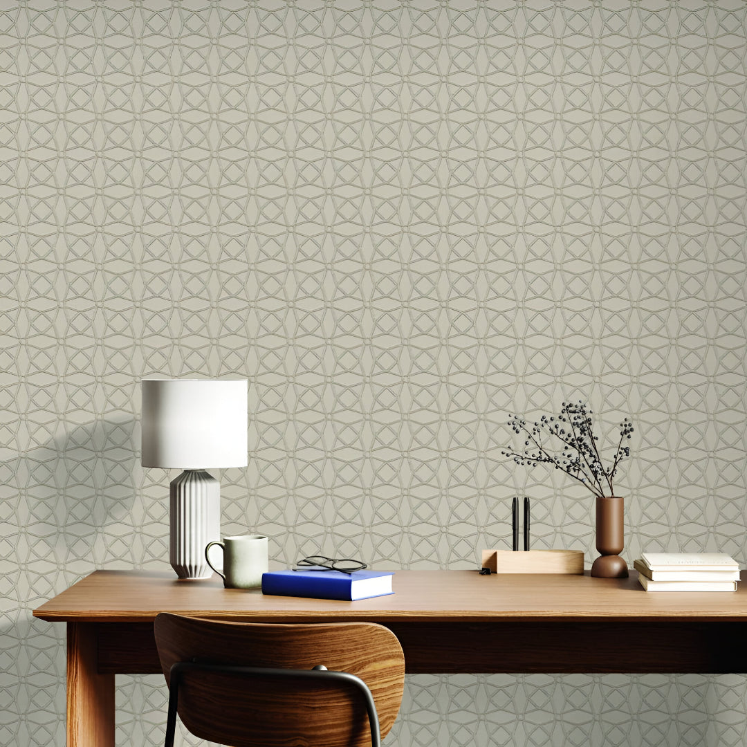 Chroma 74057-3 Wallpaper in beige featuring elegant pattern. Close-up view of intricate grey on a textured wallpaper surface, highlighting premium quality and sophistication, perfect for modern and classic interiors.